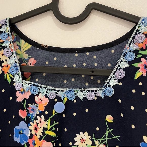 Vintage 80s Embroidered Floral Dress Size M-L - Picture 4 of 6